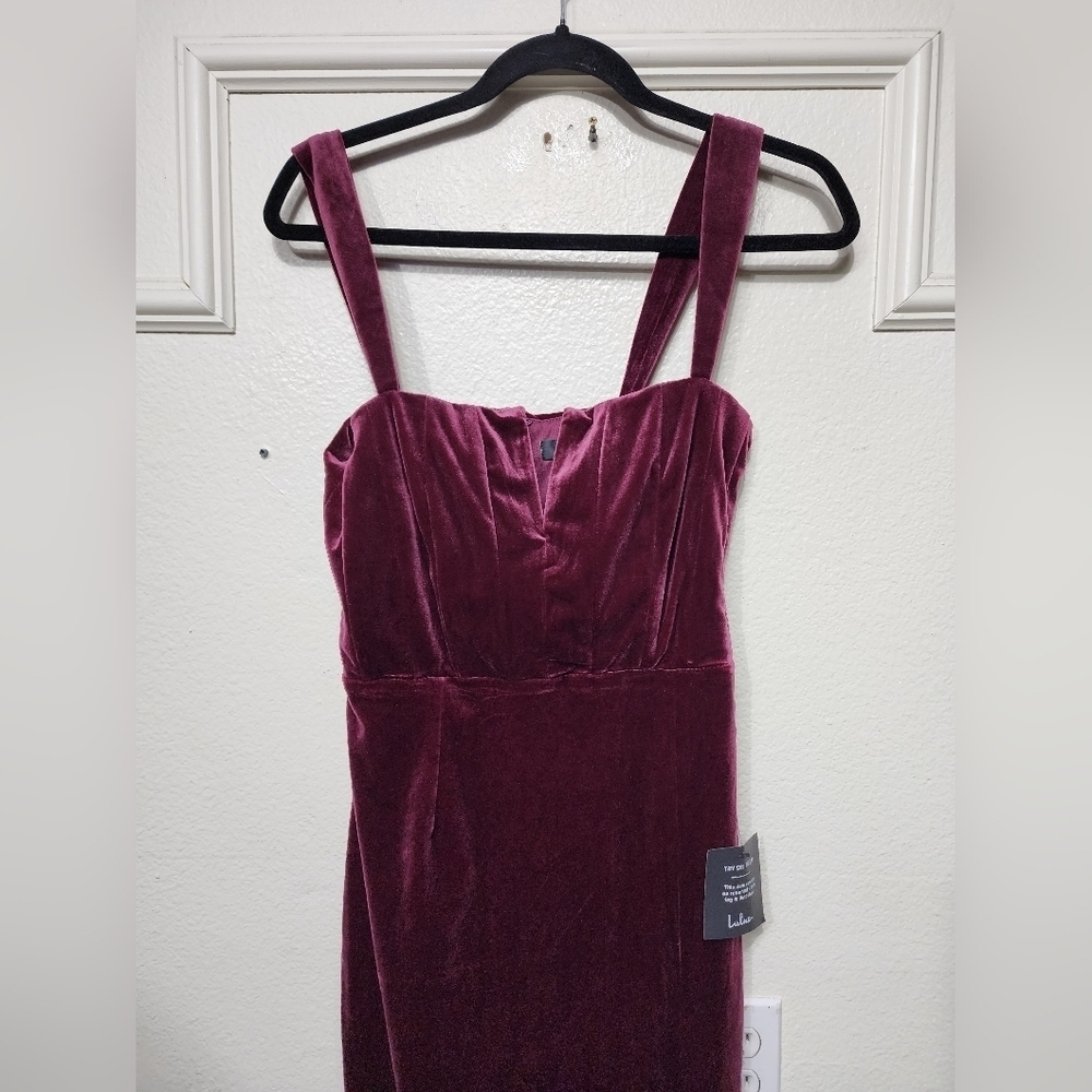 Lulus Pristine Luxury Dark Berry Velvet Bustier Maxi Dress S Wedding Party - Picture 8 of 10